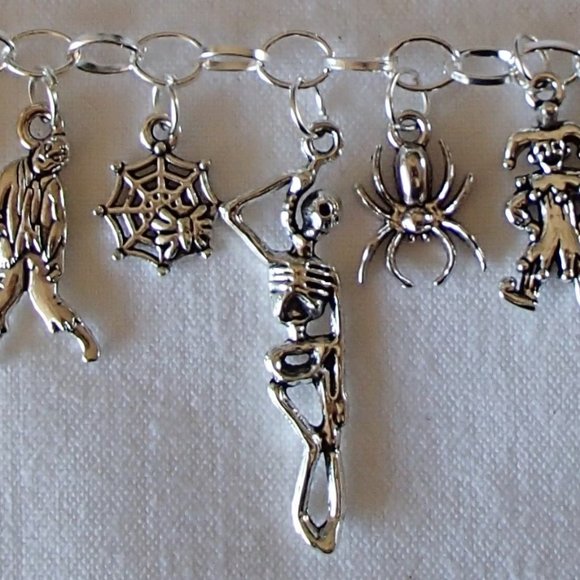 Halloween Theme 13 Charm Bracelet SP New Handcrafted + Organza Roses Gift Bag - Picture 11 of 14